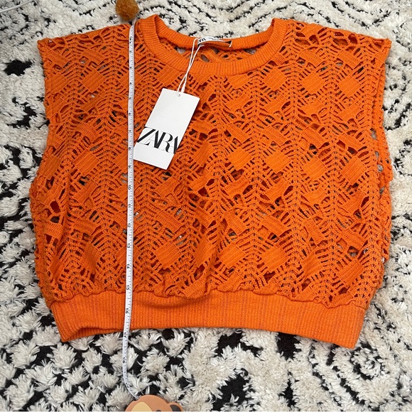 ZARA Orange Crochet Knit Top Sleeveless NWT M Boho Indie Coastal Grandma Resort - Picture 7 of 12